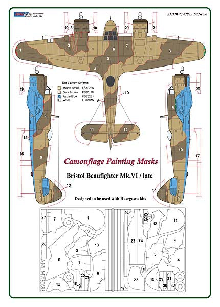 AML AMLM73028 1:72 Bristol Beaufighter Mk.VI/Africa camouflage masks
