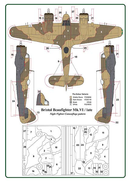 AML AMLM73028 1:72 Bristol Beaufighter Mk.VI/Africa camouflage masks