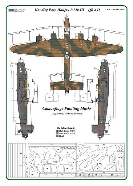 AML M73033 Handley-Page Halifax B.Mk.III QB-O Camouflage Masks 1:72
