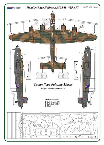 AML AMLM73034 1:72 Handley-Page Halifax Mk.VII 2P o X camouflage masks