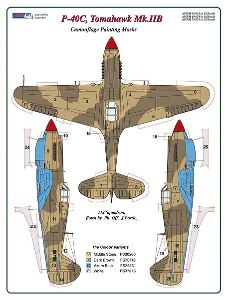 AML AMLM73035 1:72 Curtiss P-40C Tomahawk Mk.IIB camouflage pattern paint masks