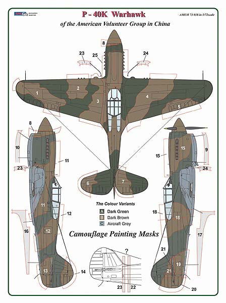 AML M73038 Curtiss P-40K AVG China WWII Camouflage Masks 1:72