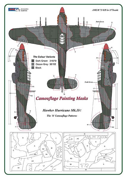 AML AMLM73039 1:72 Hawker Hurricane Mk.II The "A" camouflage pattern paint masks