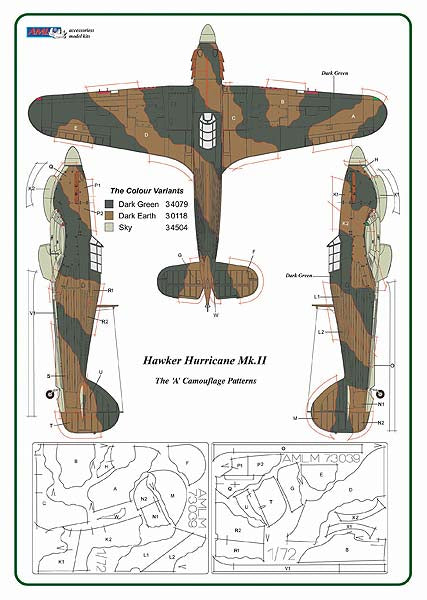 AML AMLM73039 1:72 Hawker Hurricane Mk.II The "A" camouflage pattern paint masks