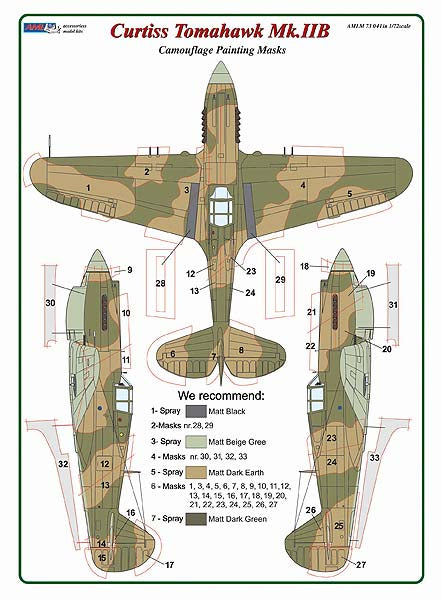 AML AMLM73041 1:72 Curtiss Tomahawk Mk.IIB camouflage pattern paint masks