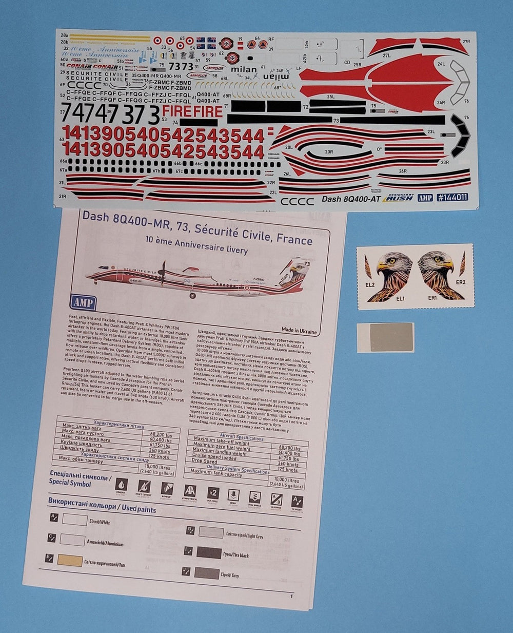 AMP AMP144011 1:144 Dash 8Q400-MR Airtanker CONAIR Waterbomber Securitie Civile