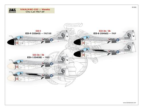 AOA 32001 USMC A-6A Intruder Vietnam Decals Beach-Based 1:32