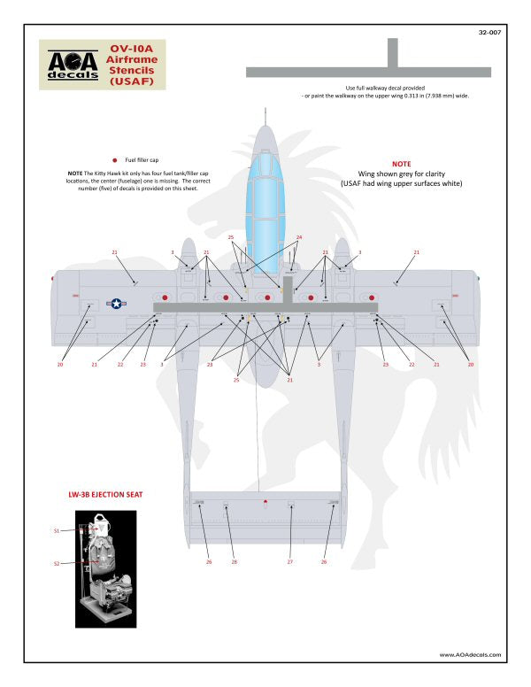 AOA Decals AOA32007 1:32 North-American/Rockwell OV-10A Broncos airframe stencil