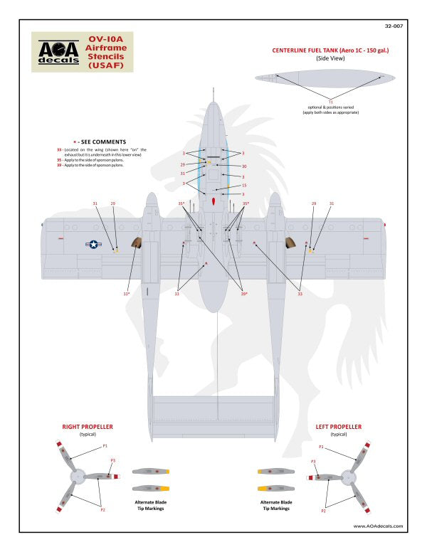 AOA Decals AOA32007 1:32 North-American/Rockwell OV-10A Broncos airframe stencil