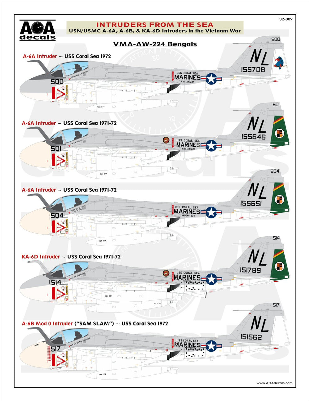 AOA 32009 USN/USMC A-6A/B/KA-6D Intruder Vietnam Decals 1:32