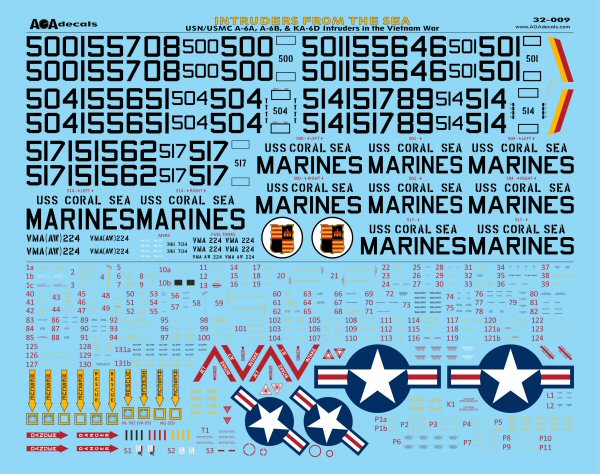AOA 32009 USN/USMC A-6A/B/KA-6D Intruder Vietnam Decals 1:32