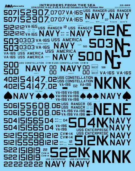 AOA 32009 USN/USMC A-6A/B/KA-6D Intruder Vietnam Decals 1:32