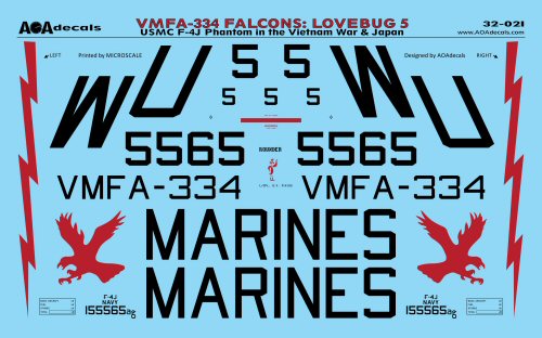 AOA 32021 USMC F-4J Phantom VMFA-334 Vietnam/Japan Decals 1:32