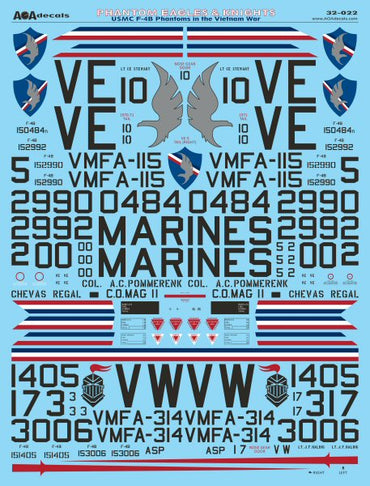 AOA 32022 USMC F-4B Phantom Vietnam War Decals (for Tamiya) 1:32