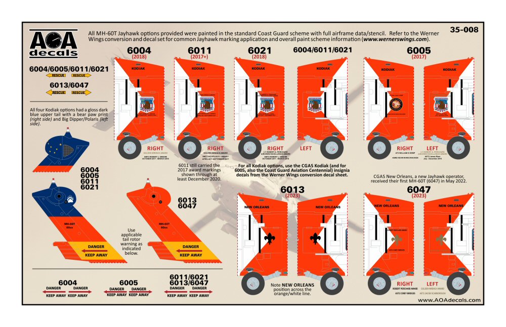 AOA Decals AOA35008 1:35 Sikorsky MH-60T JAYHAWK CGAS Kodiak & CGAS New Orleans