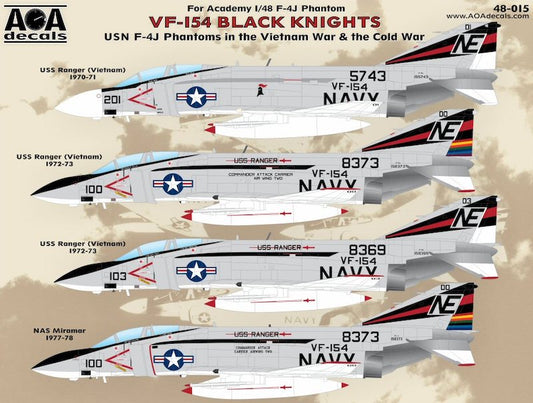 AOA 48015 USN F-4J Phantom VF-154 Vietnam/Cold War Decals 1:48