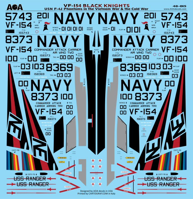 AOA 48015 USN F-4J Phantom VF-154 Vietnam/Cold War Decals 1:48