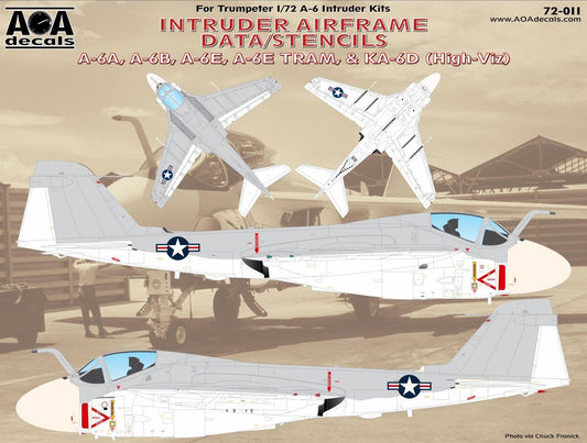 AOA 72011 A-6A/B/E/TRAM/KA-6D Intruder Airframe Data Decals 1:72