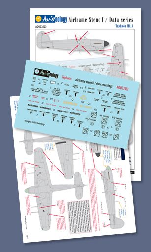Aviaeology AOD32S03 1:32 Hawker Typhoon Mk.Ib airframe stencil/data