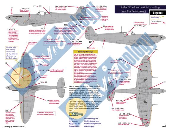 Aviaeology AOD32S09M 1:32 Supermarine Spitfire airframe stencil/data