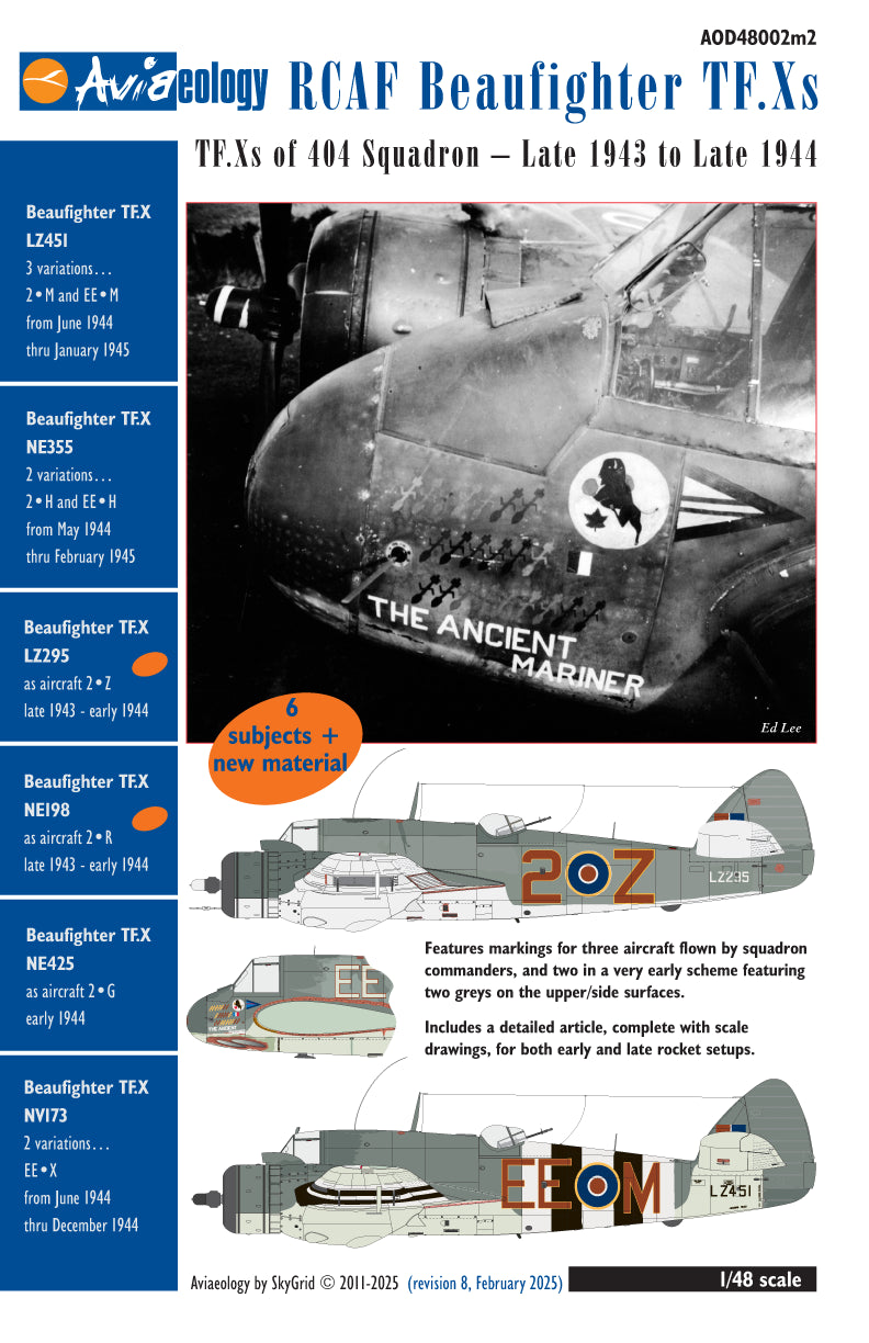 Aviaeology 48002M2 RCAF Beaufighter TF.X 404 Sqn 1943-44 1:48