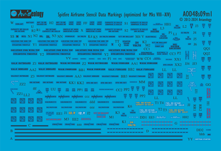 Aviaeology AOD48S09M1 1:48 Supermarine Spitfire airframe stencil/data markings