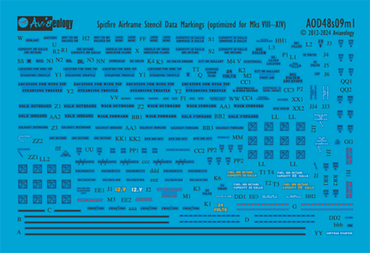 Aviaeology AOD48S09M1 1:48 Supermarine Spitfire airframe stencil/data markings