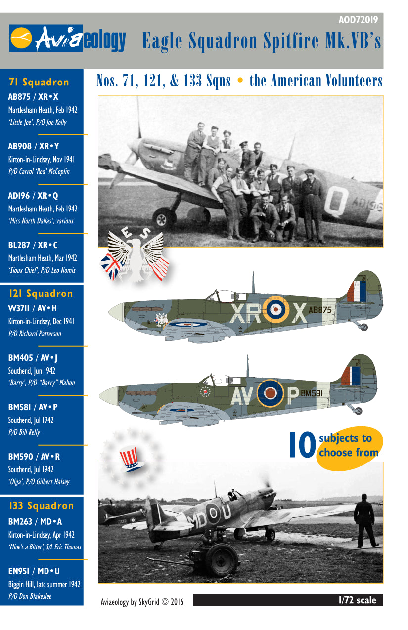 Aviaeology 72019 Eagle Sqn Spitfire Mk.V American Volunteers 1:72