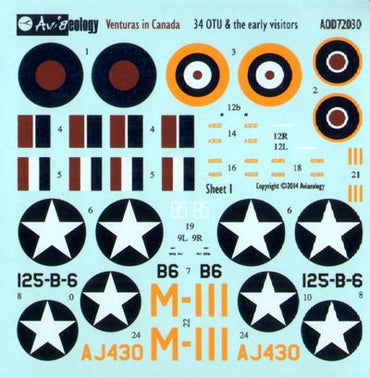 Aviaeology 72030 Lockheed PV-1 Ventura US/RAF/RCAF Decals 1:72