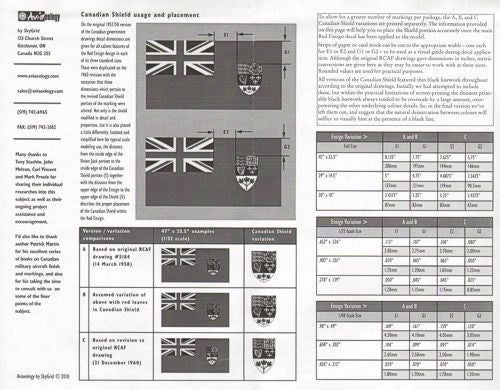 Aviaeology 72C51 RCAF Red Ensign & Shield Tail Markings 54-65 1:72