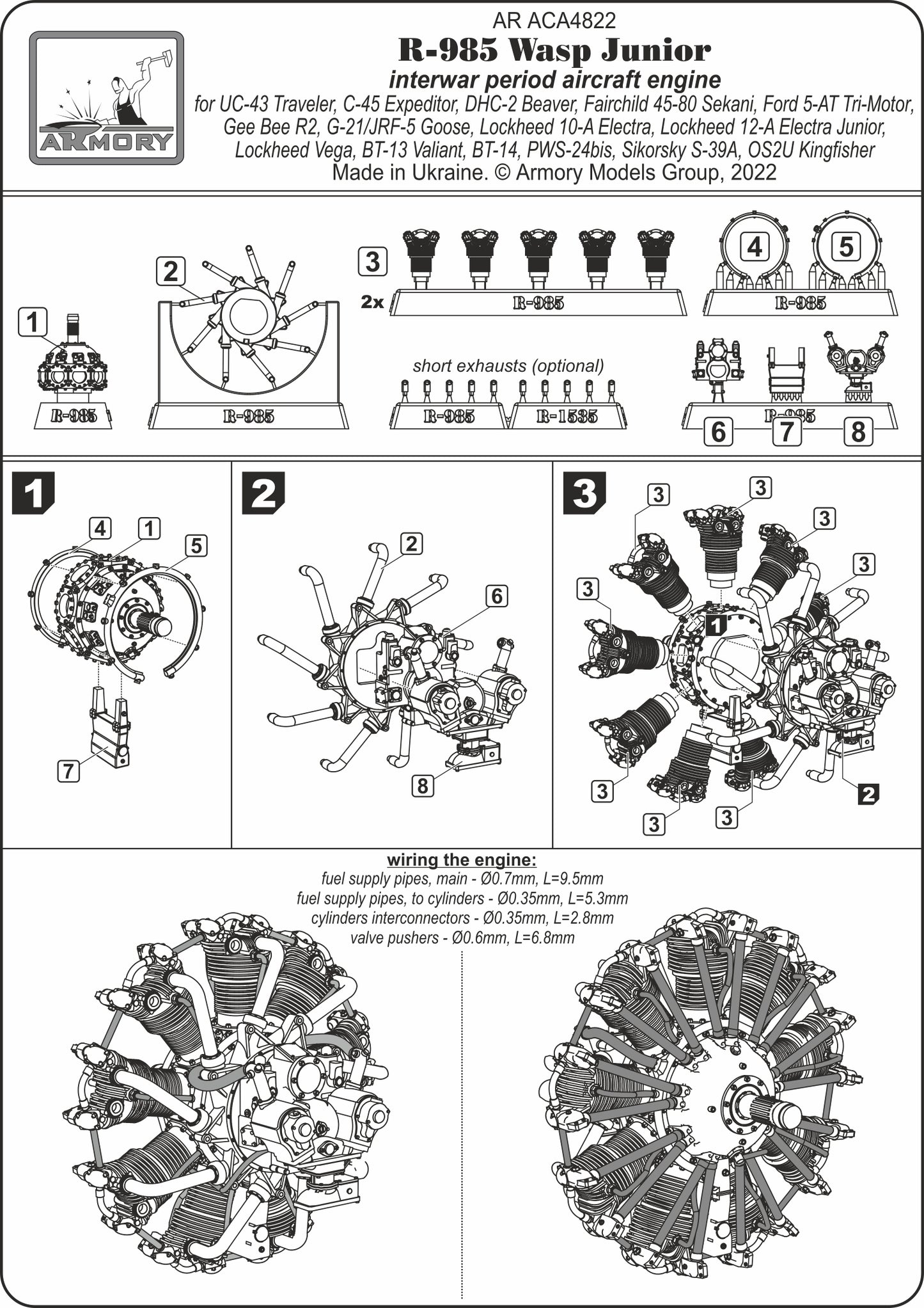 Armory ARACA4822 1:48 R-985 Wasp Junior aircraft engine