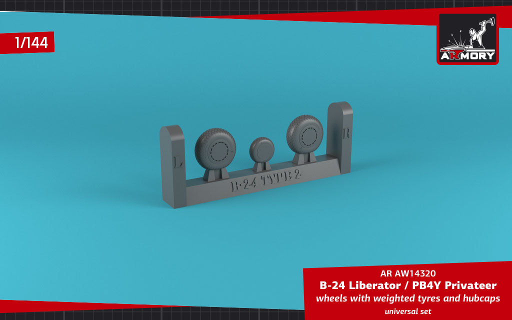 Armory 14320 B-24/PB4Y Weighted Wheels Cross Tread 1:144