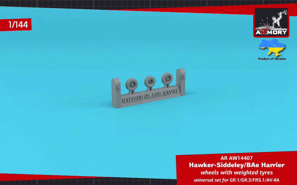 Armory 14407 Harrier/AV-8A Weighted Main & Outrigger Wheels 1:144