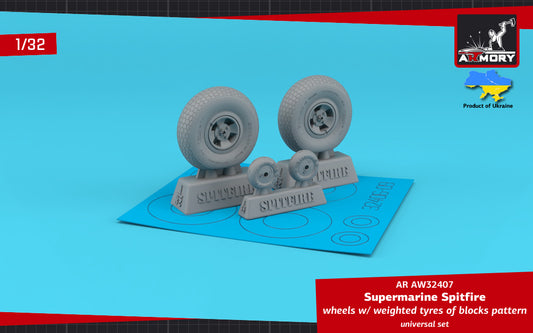 Armory 32407 Spitfire Block Pattern Weighted Wheels 4-Spoke 1:32