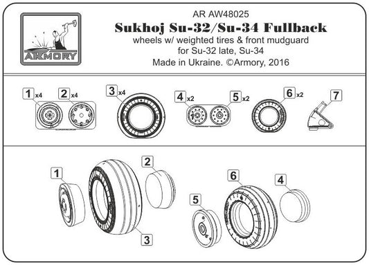 Armory 48025 Sukhoi Su-32/34 Weighted Wheels 1:48