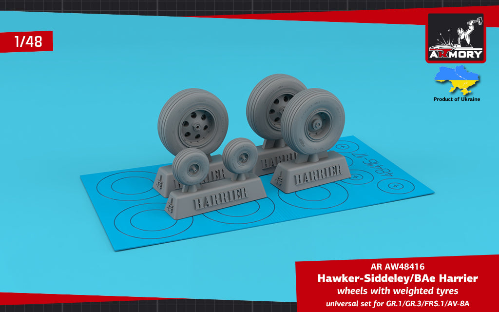 Armory ARAW48416 1:48 BAe Harrier & AV-8A Weighted Tyres
