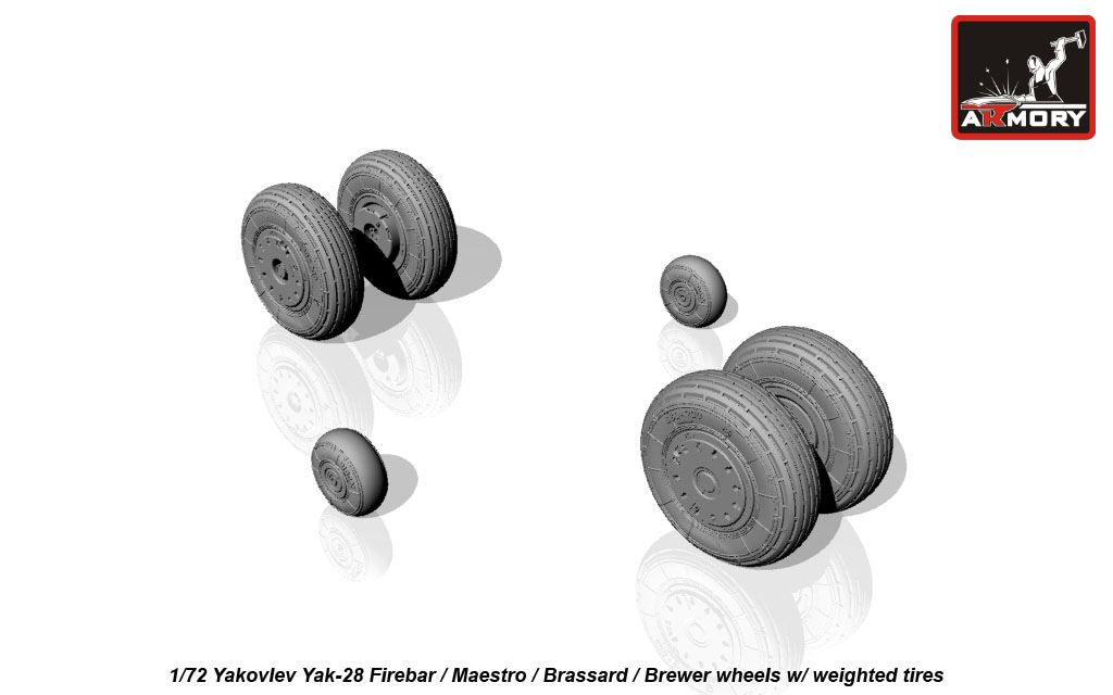 Armory ARAW72047 1:72 Yakovlev Yak-28 wheels with weighted tires/tyres