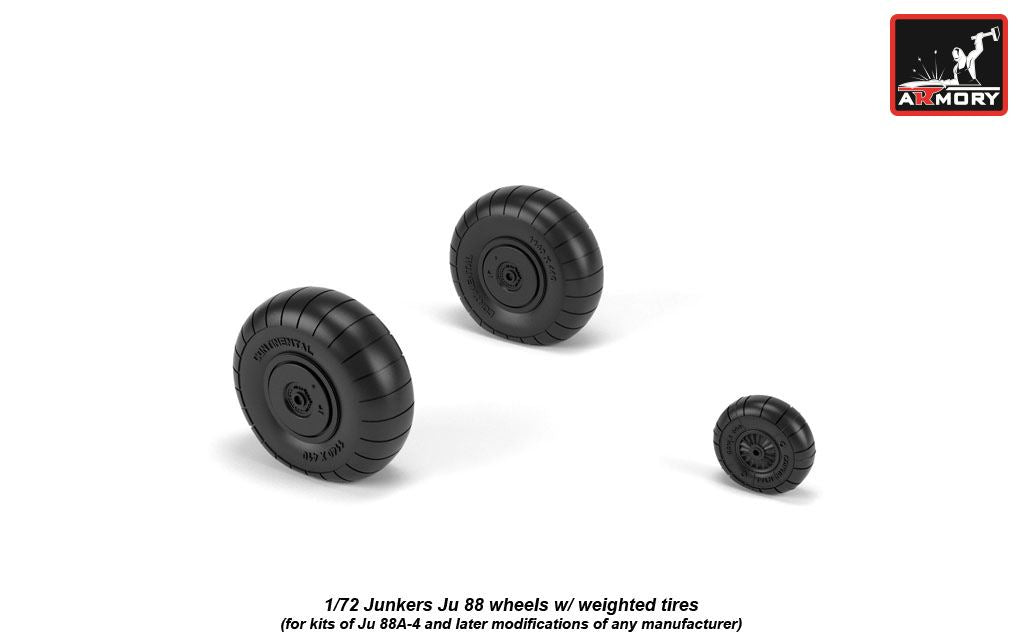Armory ARAW72202 1:72 Junkers Ju-88 late wheels with weighted tires/tyres