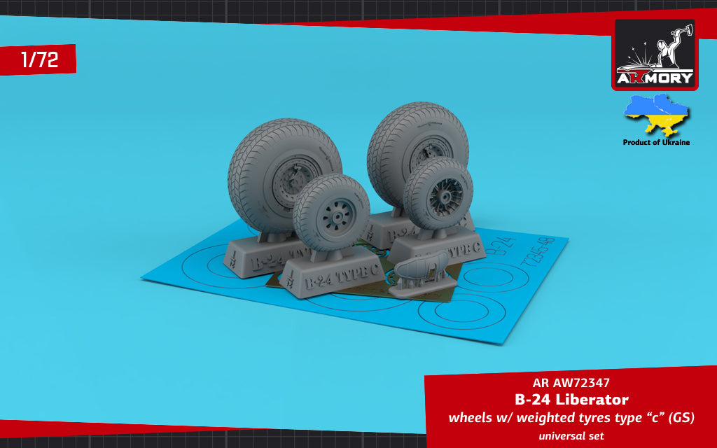 Armory ARAW72347 1:72 Consolidated B-24 Liberator wheels with Wtd tyres type C