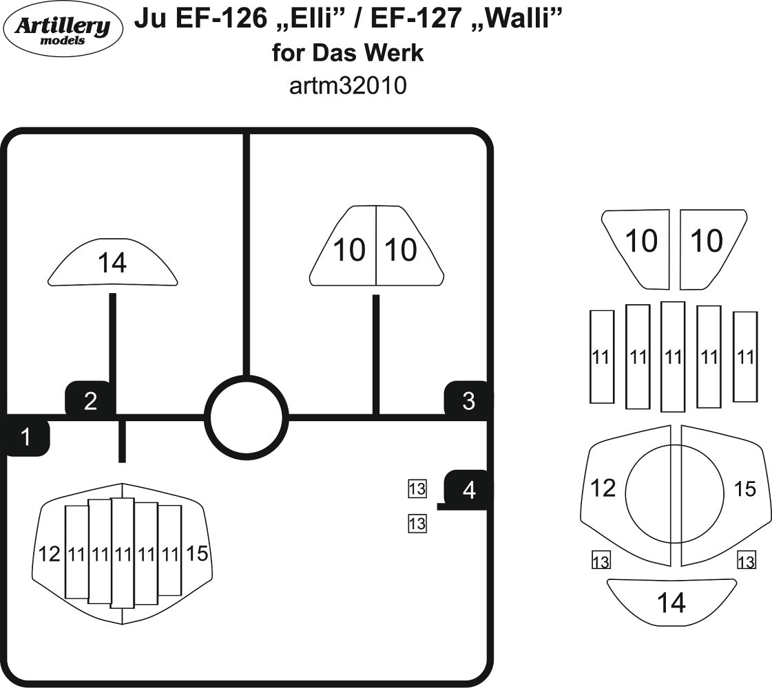 Artillery ARTM32010 1:32 Junkers Ju EF-126 Elli / EF-127 canopy frame paint mask