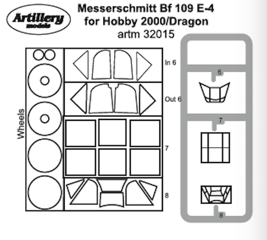 Artillery ARTM32015 1:32 Messerschmitt Bf-109E-4 wheels & canopy mask