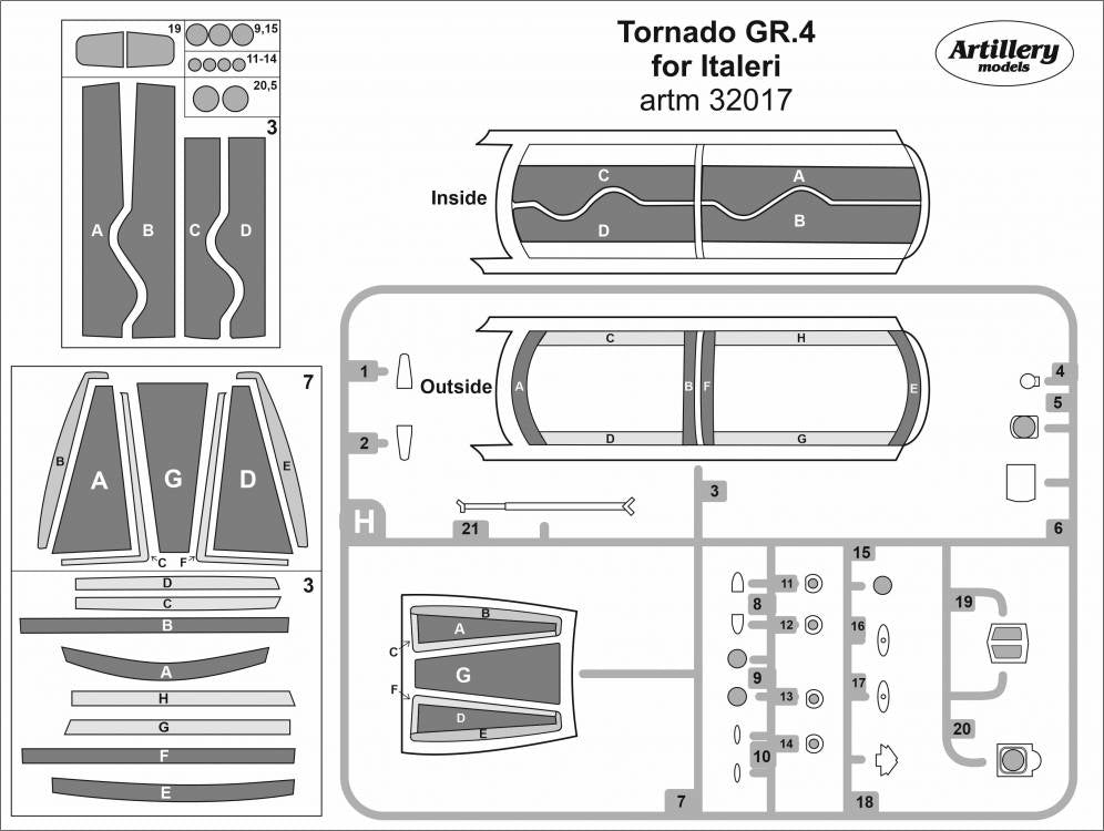 Artillery ARTM32017 1:32 Masks for Panavia Tornado GR.4 canopy frame paint mask