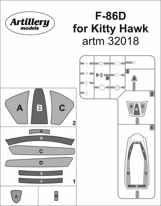 Artillery ARTM32018 1:32 F-86D Sabre Dog Canopy Frame Masks