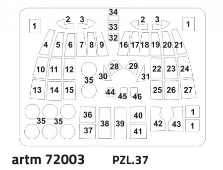 Artillery ARTM72003 1:72 Mask for PZL PZL P.37 canopy frame paint mask