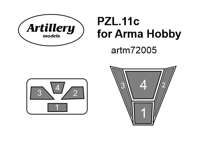 Artillery ARTM72005 1:72 PZL P.11c canopy frame paint mask