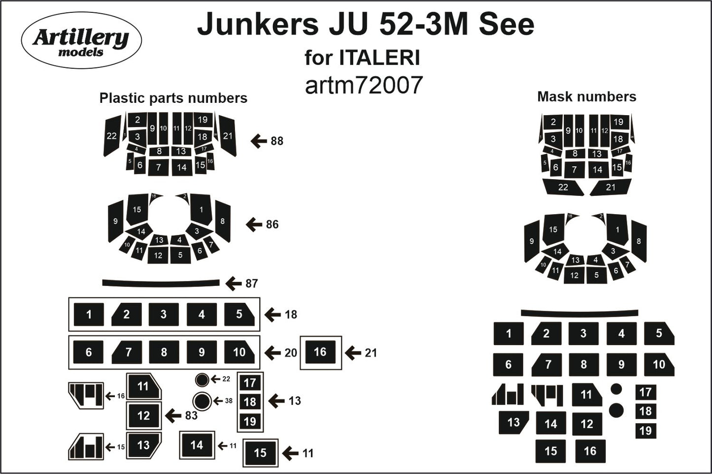 Artillery ARTM72007 1:72 Junkers Ju-52/3M See canopy frame paint mask