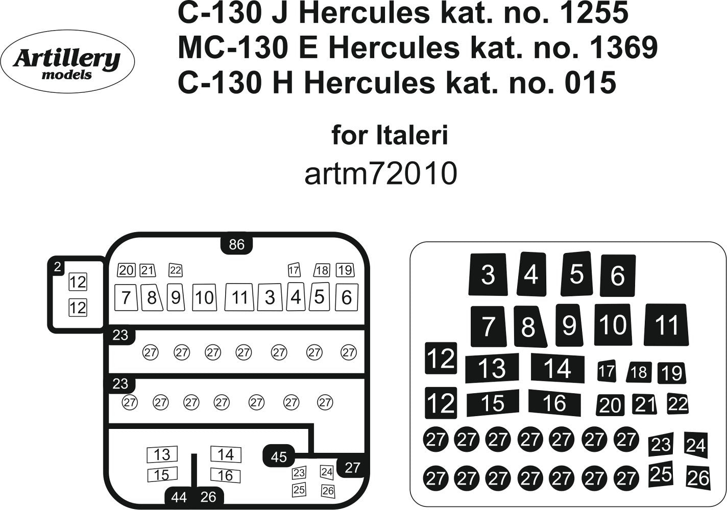 Artillery ARTM72010 1:72 Lockheed C-130J/H MC-130E Canopy Frame Masks