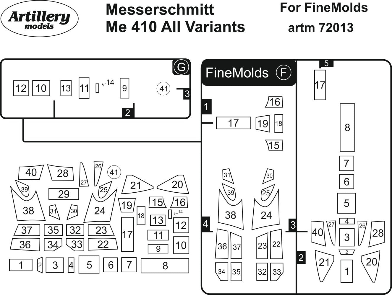 Artillery ARTM72013 1:72 Messerschmitt Me-410 all variants canopy mask