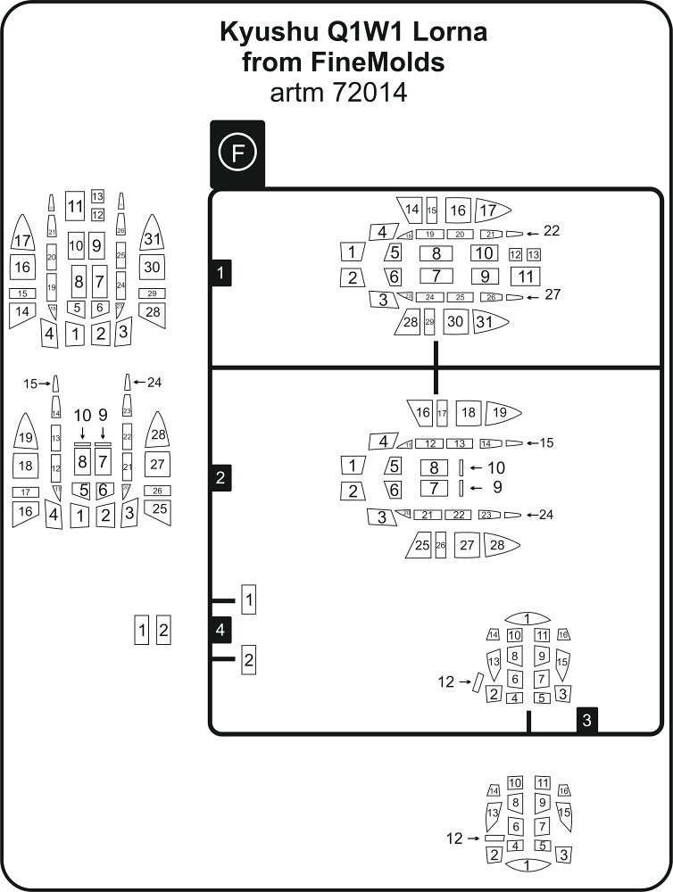 Artillery ARTM72014 1:72 Kyushu Q1W1 Lorna canopy frame paint mask