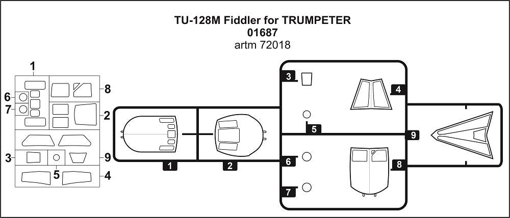 Artillery ARTM72018 1:72 Tupolev Tu-128M Fiddler canopy frame paint mask